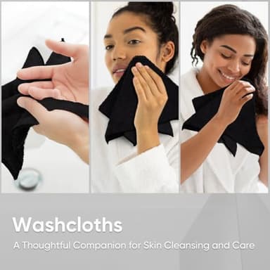 HOMEXCEL Black Washcloths 24 Pack, Highly Absorbent and Soft Microfiber Face Towel, Makeup Remover Towels, Multi-Purpose Wash Cloths for Bathroom, Hotel, Spa, Gym, and Kitchen, 12x12 Inch - Image 5