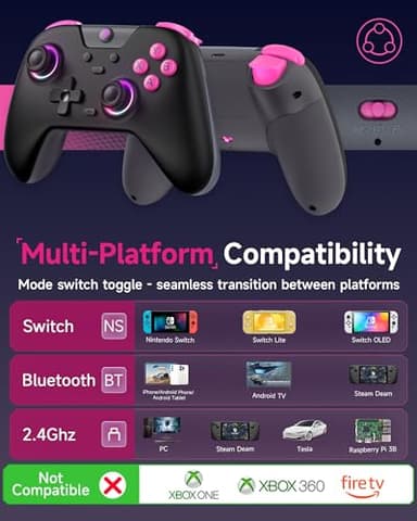EasySMX X05 2.4g Wireless Gaming Controller for PC/Steam/iPhone/Android/Switch - Bluetooth Controller Gamepad with Hall Effect, RGB Lights and Turbo, Anti-Drift Controller - Image 2