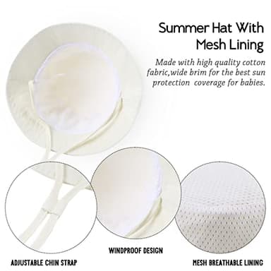 JANGANNSA Cotton Baby Sun Hat Infant Toddler Boys Girls Bucket Hats Summer Sun Protection Kids Beach Caps(Beige,46cm) - Image 5