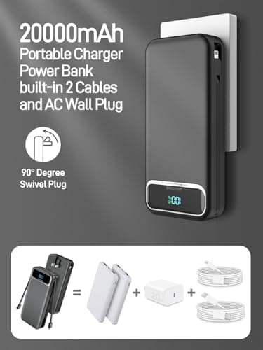 Portable Charger Power Bank with Built in Cables and AC Wall Plug,PD20W&SCP22.5W USB-C Super Fast Charging,20000mAh Travel Phone Charging,LED Display Battery Pack Compatible All iPhone Samsung etc - Image 2
