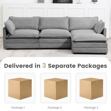 ROWHY Oversized Modular Sectional Sofa with Movable Ottoman, 112 Inch 4 Seat Modern Corduroy Sofa Set, Convertible L Shaped Couch for Living Room and Office, Dark Grey - Image 4