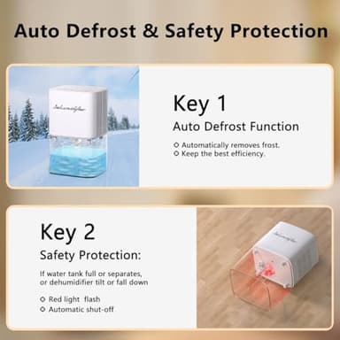 Dehumidifier 1800ML 63OZ Small Dehumidifier for Home 230 Ft² Safety Dehumidifiers Adjustable 10 Color Lights 5 Timers 3 Setting Modes Auto Shut Off Protection Low Noise For Bedroom Bathroom - Image 3