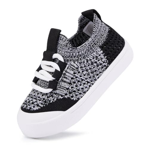 BMCiTYBM Baby Shoes Boys Girls Barefoot First Walking Shoes Breathable Mesh Walker Sneakers Tennis Outdoor Indoor Slip On 6-12 Months Infant Black Size 4 Toddler - Image 1