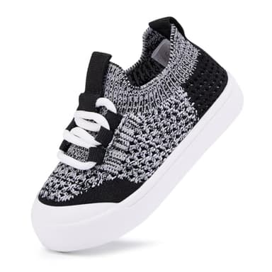 BMCiTYBM Baby Shoes Boys Girls Barefoot First Walking Shoes Breathable Mesh Walker Sneakers Tennis Outdoor Indoor Slip On 6-12 Months Infant Black Size 4 Toddler - Image 1