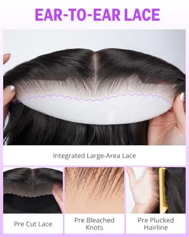 Megalook hair Glueless 13x6 Body Wave Lace Front Wigs Human Hair Pre Plucked Pre Cut Ear-To-Ear Frontal Wigs Human Hair 220% Density Wear and Go Glueless Drawstring Wig Human Hair 20 Inch - Image 3