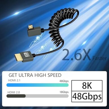 GELRHONR Coiled Micro HDMI to HDMI Cable 8k, Short Micro HDMI Cable Male to Male Spring Flexible Slim Cord 48Gbps High Speed Support 3D 8K@60Hz, for Camera Video Capture Card,TV (Left Angle) - Image 3