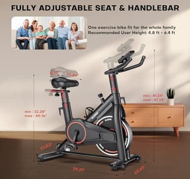 Exercise Bike, Adjustable Magnetic Resistance Stationary Bikes for Home with App Compatible, Quiet Indoor Cycling Bike with 350lbs Weight Capacity Comfortable Seat, Digital Monitor & Phone Mount - Image 8