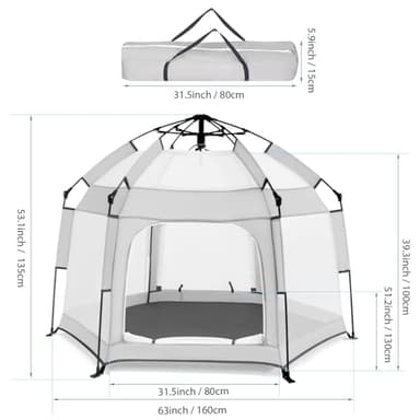 Bend River Baby Playpen with Canopy, Portable Baby Beach Tent, Toddler Play Yard Indoor and Outdoor, Foldable Mosquito Net for Infant - Light Grey - Image 2