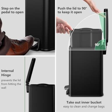 Veelesa Slim Bathroom Trash Can with Lid Soft Close, 1.6 Gallon Stainless Steel Garbage Can with Removable Inner Bucket, Durable Step Pedal, Small Trash Bins for Toilet, Bedroom, Kitchen, Office - Image 4