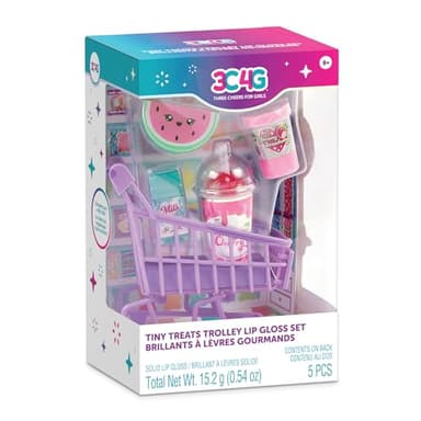 3C4G: Tiny Treats Trolley Lip Gloss Set - 4 Scented Gloosess & Miniature Shopping Cart, Watermelon, Strawberry, Cherry Vanilla, Girls & Tweens Ages 8+ - Image 1