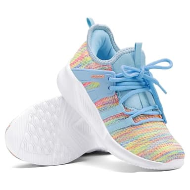 RUNSIDE Girls Tennis Shoes Lightweight Sports Kids Sneakers Lace-up for Running/Walking, Toddler/Little Kid/Big Kid Rainbow Blue - Image 2