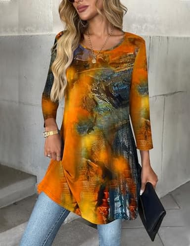 Zeagoo Women's Crew Neck Tops Casual 3/4 Sleeve T Shirts Summer Basic Tees Loose Cute Tunic Blouses Work Top - Image 4