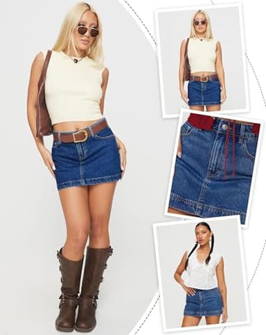 IWD Jean Skorts for Woman 2025 Trendy High Waisted Y2k Mini Skirt Stretchy Denim Shorts Skort Country Concert Outfits (Dark Blue, Small) - Image 5
