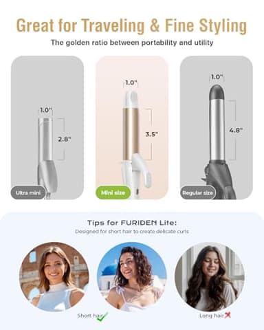 Europe Travel Curling Iron Mini: Dual Voltage Curling Iron for Traveling - Mini Travel Curling Irons 1 Inch with US Plug,Gold 450℉ for Thick/Coarse Short Hair - Image 7