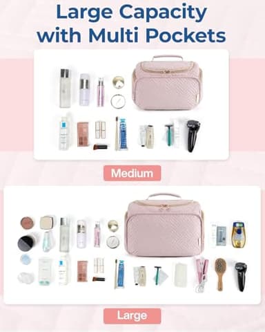 BAGSMART Travel Toiletry Bag, Large Wide-open Makeup Cosmetic Travel Bag for Toiletries with Handle, Pink-L - Image 4