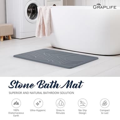 Graplife - Stone Bath Mat, Diatomaceous Earth Shower Mat, Non-Slip Super Absorbent Quick Drying Bathroom Floor Mat, Natural, Easy to Clean (23.6 x 15.35 Darkgrey) - Image 5