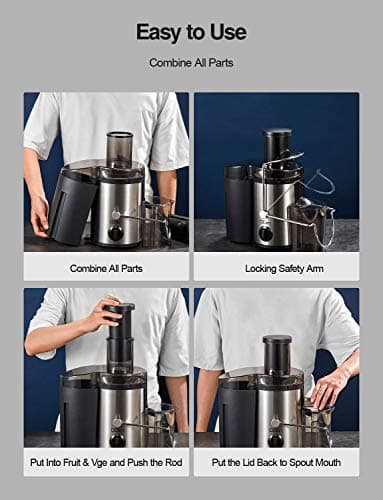 QCen Juicer Machine, 500W Centrifugal Juicer Extractor with Wide Mouth 3” Feed Chute for Fruit Vegetable, Easy to Clean, Stainless Steel, BPA-free (Black) - Image 7