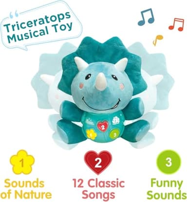 iPlay, iLearn Baby Dinosaur Musical Toys, Newborn Boys Gift, Soft Dino Plush Stuffed Animal, Infant Light Music Time, 1st Birthday Shower Gift Stuffers for 0 1 2 3 6 9 12 18 Month 1-3 Yrs Toddler Girl - Image 3