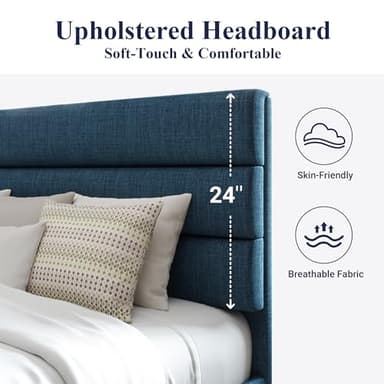 Allewie King Size Platform Bed Frame with Fabric Upholstered Headboard and Wooden Slats Support, Fully Upholstered Mattress Foundation/No Box Spring Needed/Easy Assembly, Navy Blue - Image 4