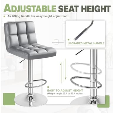 Furmax Bar Stools Modern Pu Leather Swivel Adjustable Hydraulic Bar Stool Square Counter Height Stool Set of 2 (Light Gray) - Image 4