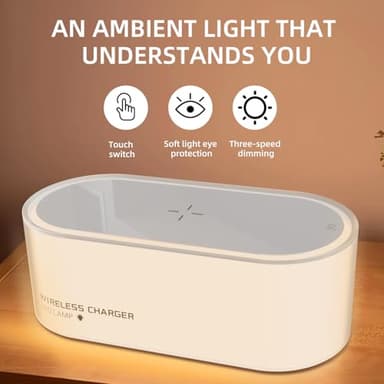 Bedside Night Light - Touch LED Lamp with Wireless Charger,Dimmable 2800K-6000K Warm White Light & Color Changing RGB, 400mAh Battery,Charging stationfor Living Room, Office Desk - Image 3