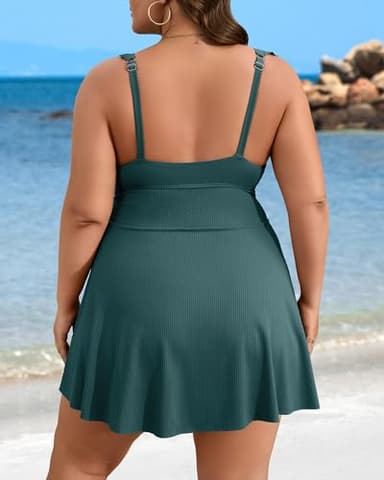 Charmo Women Plus Size Swimdress One Piece Swimsuit Tummy Control Twist Front Bathing Suit Ruched Skirted Swimwear Green 4X - Image 2