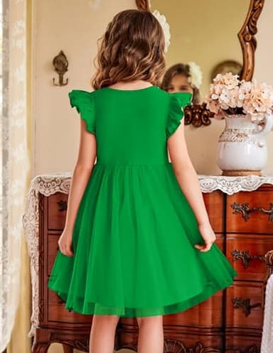 Arshiner Tulle Tutu Dress for Toddler Girls Baby Girl Rose Red Tutu Princess Party Sundress (Green, 4T) - Image 3