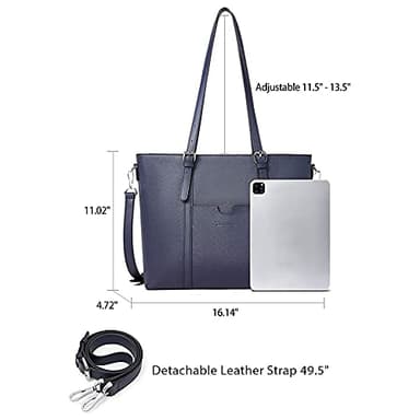 BOSTANTEN Women Leather Laptop Tote Office Shoulder Handbag Vintage Briefcase 15.6 inch Computer Work Purse Blue - Image 3
