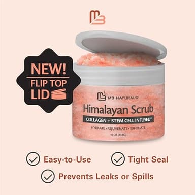 Himalayan Salt Scrub, Face, Foot, and Body Exfoliator with Collagen and Stem Cells, Exfoliating Scrub for Toning, Cellulite, and Skin Care by M3 Naturals 16 fl oz - Image 6