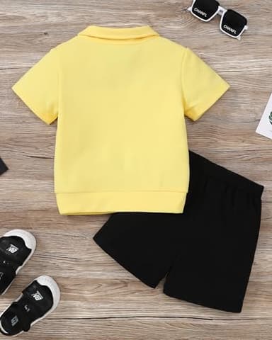 ZOEREA Toddler Baby Boy Clothes Summer Outfits Short Sleeve Solid Elastic Sweatshirt and Shorts 2 Piece Sweatsuit Set Yellow 4-5T - Image 2