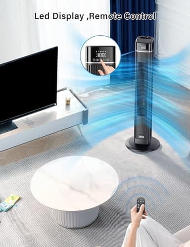 JRD Tower Fan, 90° Oscillating Fans with Remote, 40'' Quiet Cooling Fan with 3 Speeds,4 Modes,12H Timer, LED Display, 27ft/s Velocity, Bladeless Standing Fan Floor Fan for Bedroom Home Office Indoor - Image 6