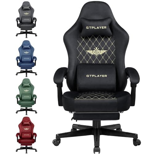 GTPLAYER Gaming Chair Fabric with Pocket Spring Cushion, High Back Computer Office Chair with Headrest & Lumbar Support, Ergonomic Video Swivel Game Chair with Footrest for Adults Black - Image 1