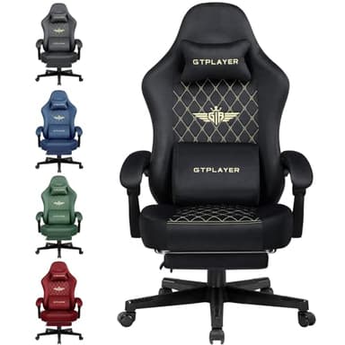 GTPLAYER Gaming Chair Fabric with Pocket Spring Cushion, High Back Computer Office Chair with Headrest & Lumbar Support, Ergonomic Video Swivel Game Chair with Footrest for Adults Black - Image 1