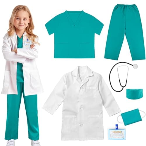 COTATERO Doctor Scrubs Costume for Kids With Stethoscope Lab Coat Career Day Costume Doctor Dress Up For Boys Girls 3-12 - Image 1