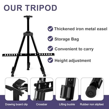 AROIC10 Pack Painting Display Easel Stand Portable Adjustable Metal Tripod Artist Canvases Height from20to66Inch Extra Sturdy forTable-Top/Floor Painting, Drawingand Displaying,Black with10StorageBag - Image 4