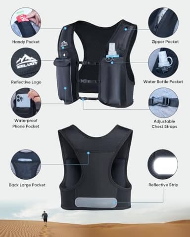 Zelvot Running Vest for Men Women, USA Original Patent, Adjustable Chest Straps Running Hydration Vest with 500ml Soft Flask, Lightweight Breathable Reflective Running Vest for Hiking - L/XL - Image 5