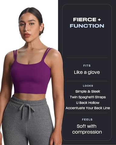 Aoxjox Women's Workout Sports Bras Fitness Yoga Crop Tank Twist Back Cami (Dark Purple, X-Large) - Image 2