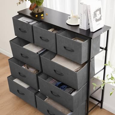 DUMOS Dresser for Bedroom, Dressers & Chests of Drawers Dresser Organizer, Wood Top Table Furniture with 9 Fabric Storage Tower Unit, Chest of Drawers for Closet, Living Room, Hallway, Porch - Image 8