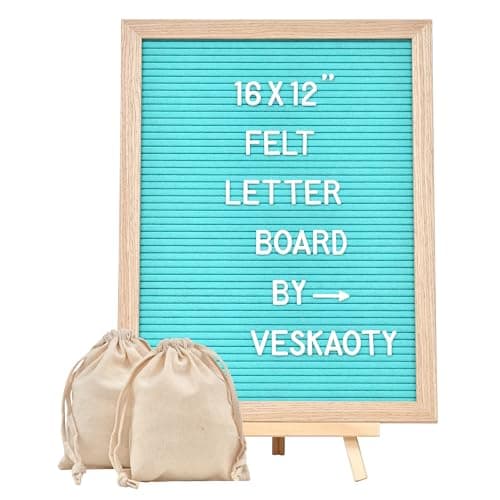 Felt Letter Board with 402 Letters, Numbers & Symbols - 12 x 16 inch Large Changeable Message Board with Wooden Frame Wall Mount Hook, 2 Canvas Bags, Wood Stand (Lake Blue) - Image 1