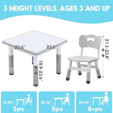 JIAOQIU Kids Table & Chair Set with Adjustable Toddler-Safe Non-Slip Legs, Activity & Graffiti-Proof Desktop Ages 3-12 - Image 2