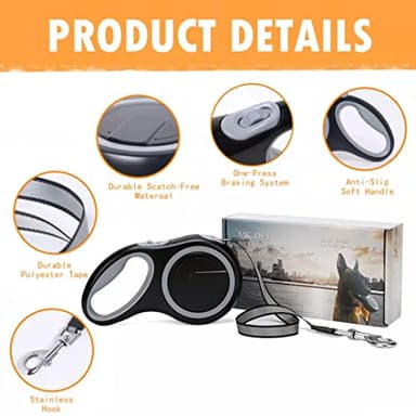26Ft Retractable Dog Leash, Heavy Duty Great Leash for Dog up to 110 lbs, Anti-Slip Rubberized Handle, One-Handed Brake, Strong Nylon Tape, Tangle Free(Large Size). - Image 3