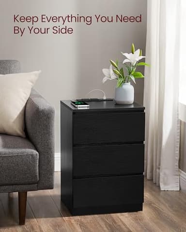 VASAGLE Nightstands with Charging Station, Set of 2, AC Outlets and USB Ports, Bedside Tables, Side Tables with 3 Drawers, Modern Style, 13.8 x 15.7 x 23.2 Inches, Ebony Black ULET731B58 - Image 8