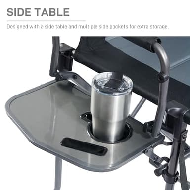 EVER ADVANCED Portable 30.7" Seat Height Tall Folding Camping Chair Directors Chair High Foldable Bar Stool with Side Table for Makeup Artist, Sports Event, Craft Show, Supports 350LBS Black Grey - Image 7