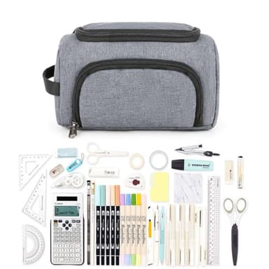XQXA Large Capacity Pencil Case Organizer, Multifunctional Extra Big Pencil Pouch with Compartmens, Travel Simple Stationery Pen Bag, Fabric Pencil Bag for Men Women Girl Boy (Grey) - Image 6