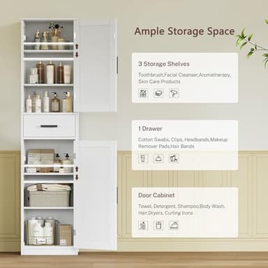 usikey 67'' Tall Bathroom Cabinet, Storage Cabinet with 4 Shelves & 2 Doors, Narrow Storage Cabinets for Bathroom, Living Room, Home Office, White - Image 5