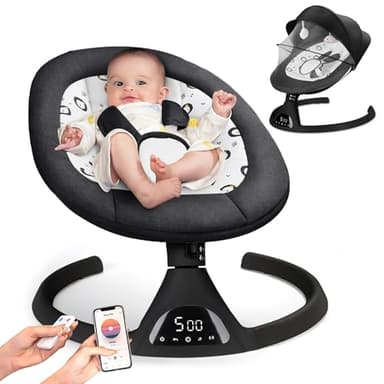 Electric Baby Swing for Infants to Toddler Portable Babies Swings Timing Function 5 Swing Speeds Bluetooth Touch Screen Music Speaker with 10 Preset Lullabies 5-Point Carabiner Black - Image 1