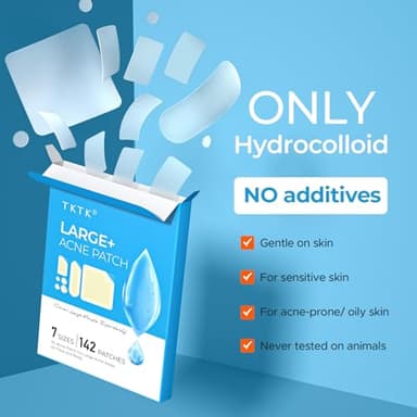 Large Pimple Patches for Face, 7 Sizes Big Acne Patches, XL Hydrocolloid Bandages for Body, Chin, Forehead, Nose, Back Blemish Zit Breakouts, Hydrocolloid Patch (Square, Strip, Dot 142 Count) - Image 6