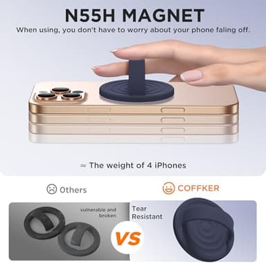 COFFKER Magnetic Phone Ring Grip Holder, Silicone Finger Loop Grip, Compatible with MasSafe, Back of Phone for iPhone Pro Max/Plus/16/15/15/14/13/12 Series, Midnight Blue - Image 5