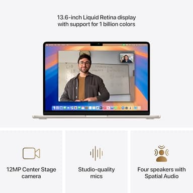 Apple 2025 MacBook Air 13-inch Laptop with M4 chip: Built for Apple Intelligence, 13.6-inch Liquid Retina Display, 16GB Unified Memory, 256GB SSD Storage, 12MP Center Stage Camera, Touch ID; Starlight - Image 4