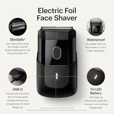 MANSCAPED® The Handyman™ Compact Face Shaver – Portable Men’s Travel Facial Hair Groomer, USB-C Rechargeable Razor, Electric Foil Face Shaver, Waterproof, Cordless, Dual-Action SkinSafe® Foil Blades - Image 3